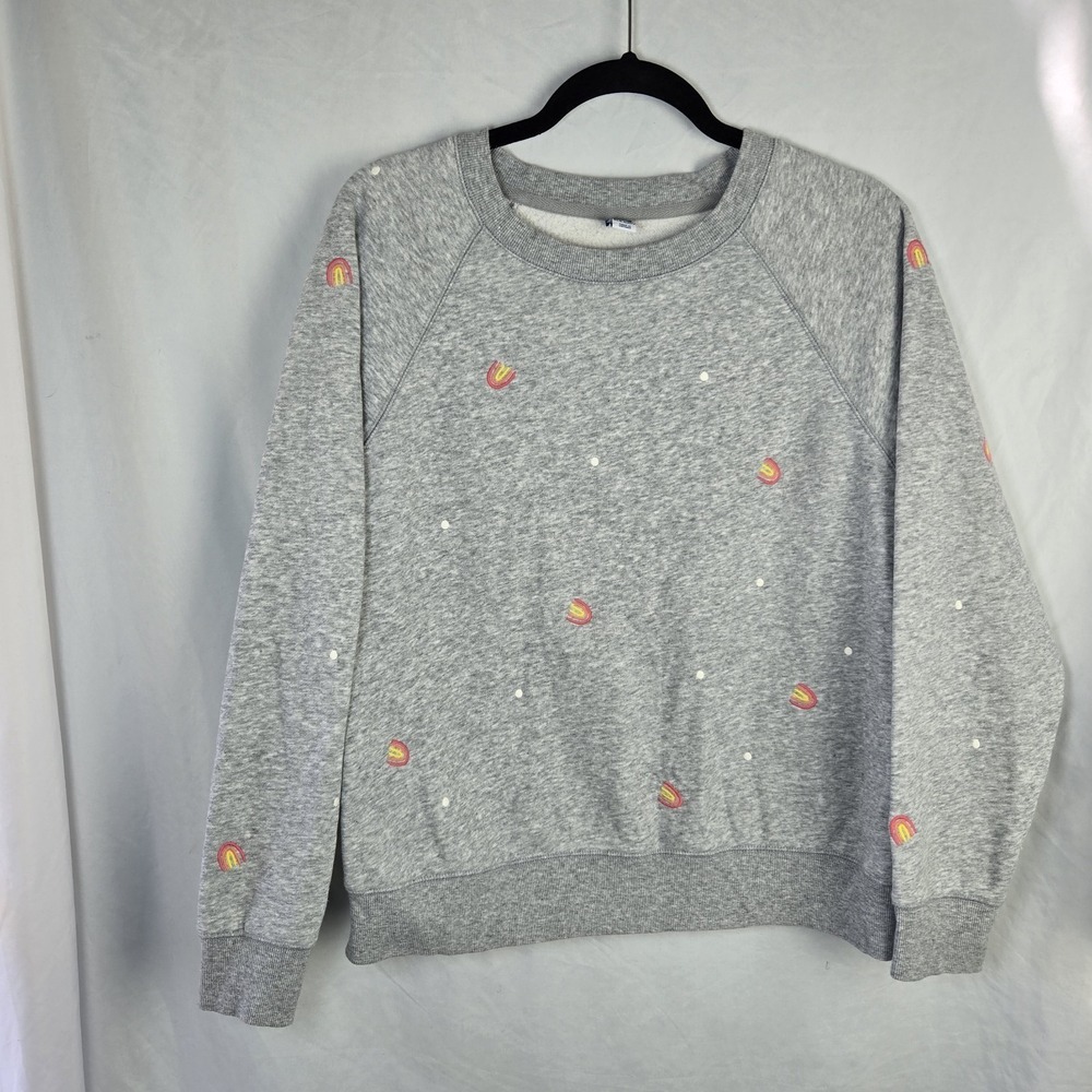 Old Navy Rainbow Embroidered Womens L Grey Sweatshirt Soft Girl Boho Teacher